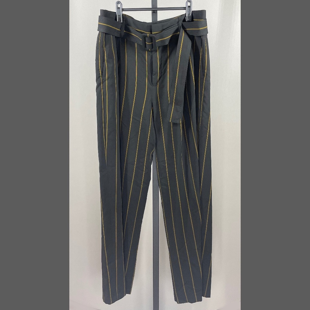 NEW Vince Pants Womens 12 black brown wide leg striped trouser indie business